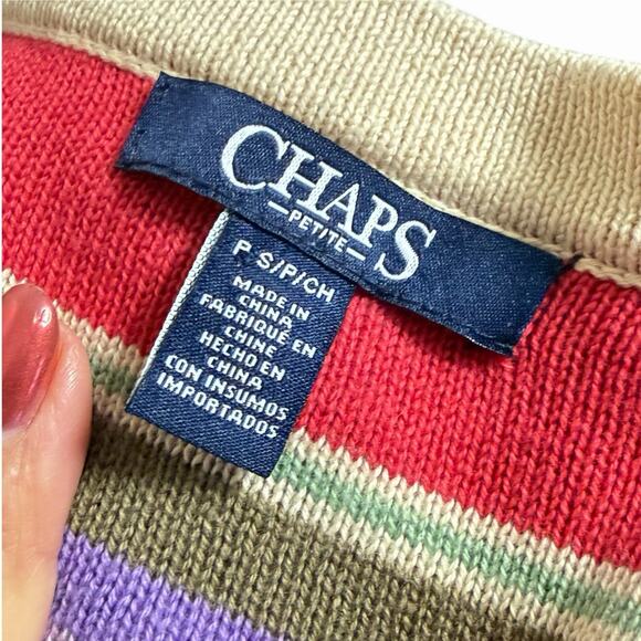 RALPH LAUREN CHAPS PETITE STRIPED SWEATER BOHO WESTERN LACE UP SOUTHWEST SZ S P - Picture 4 of 7